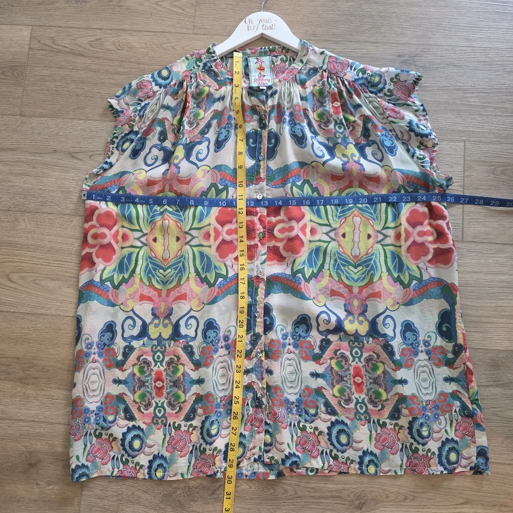 SUPER CLEAN Johnny Was Short Sleeve Button Front Printed Blouse Size Large - Picture 5 of 7